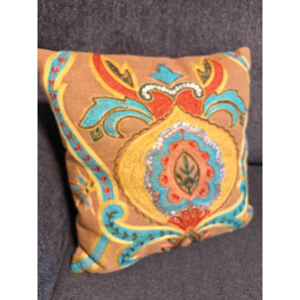 intricately Embroidered Beaded Sequined Pillow-18